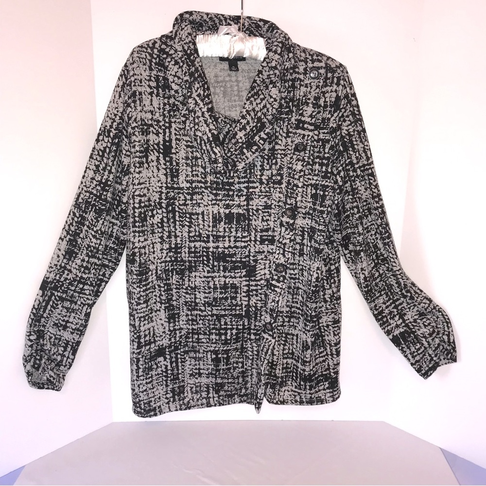 IN STUDIO Black/gray Cowl neck Brushed polyester/spandex Long sleeved XL top.